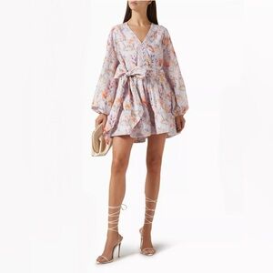 ELLIAT INES FLORAL LONG SLEEVE COTTON MINI DRESS REVOLVE Lilac Pink S